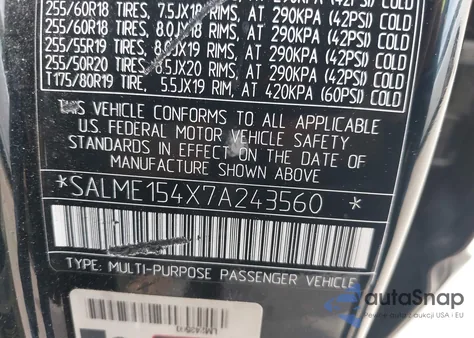 2007 Land Rover Range Rover Hse z USA, uszkodzony, nr VIN SALME154X7A243560